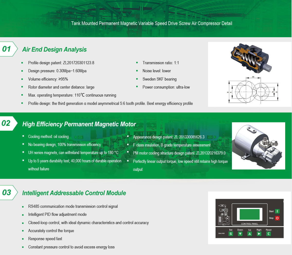 Tank Mounted Permanent Magnetic Variable Speed Drive Screw Air Compressor